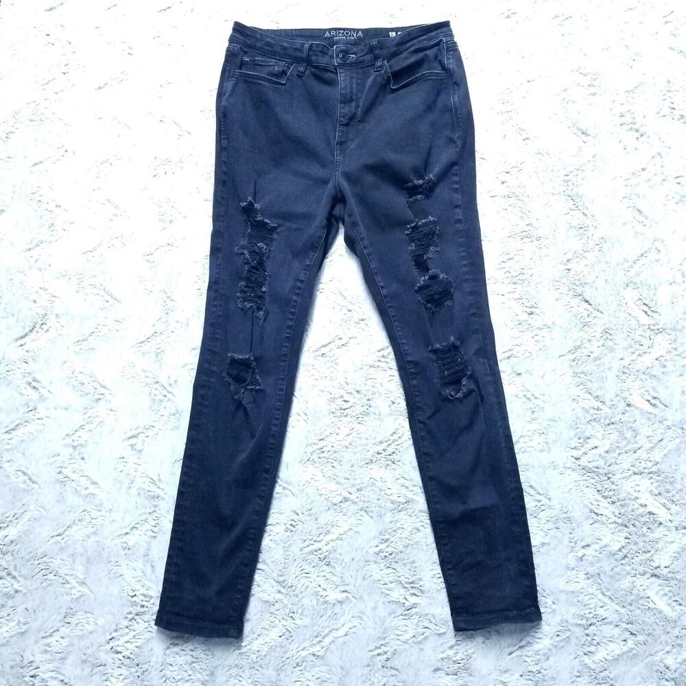 Arizona Jean Co Jeans Womens 15 Long Black High Rise Jegging Distressed